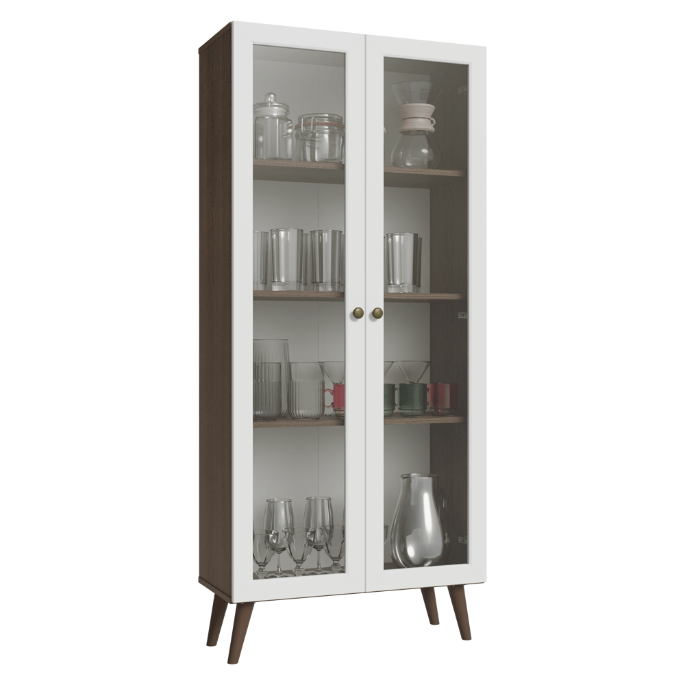 Cristaleira 70 cm 2 Portas de Vidro com Pés Cônicos Rustic/Branco/Rustic Vik Madesa - Rustic/Branco