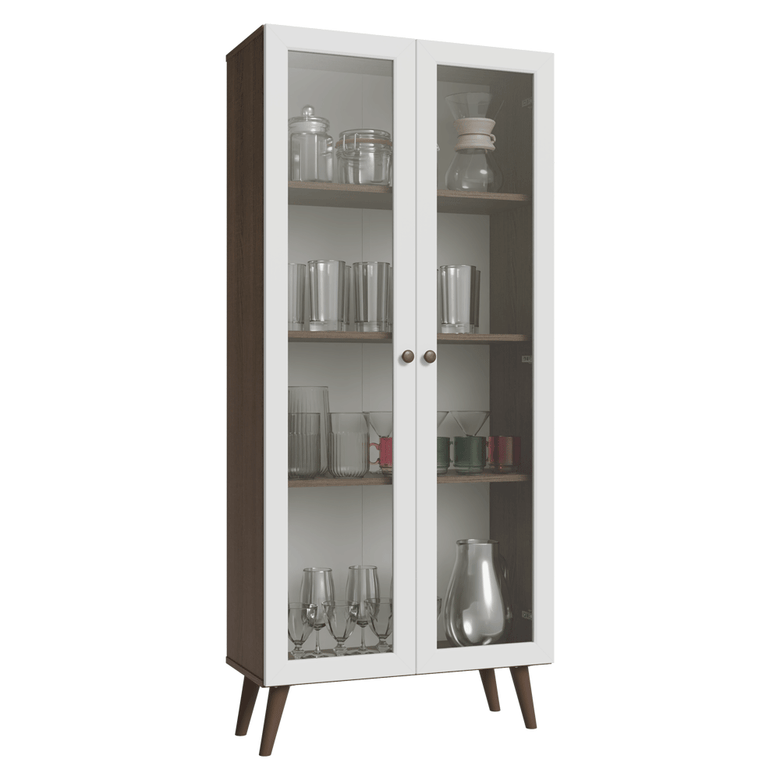 Cristaleira 70 cm 2 Portas de Vidro com Pés Cônicos Rustic/Branco/Rustic Vik Madesa
