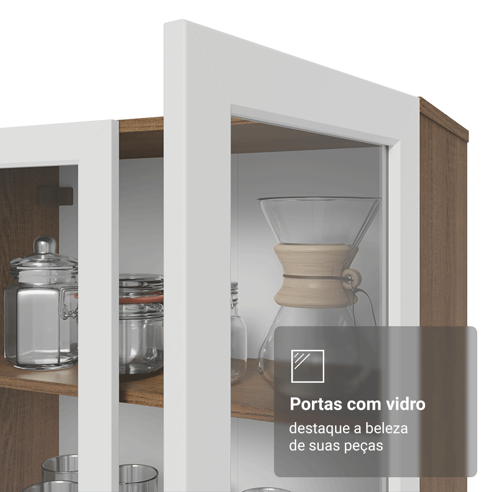 Cristaleira 70 cm 2 Portas de Vidro com Pés Cônicos Rustic/Branco/Rustic Vik Madesa