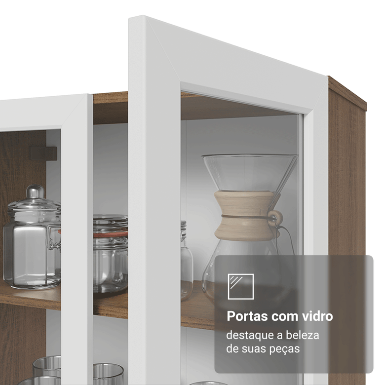 Cristaleira 70 cm 2 Portas de Vidro com Pés Cônicos Rustic/Branco/Rustic Vik Madesa