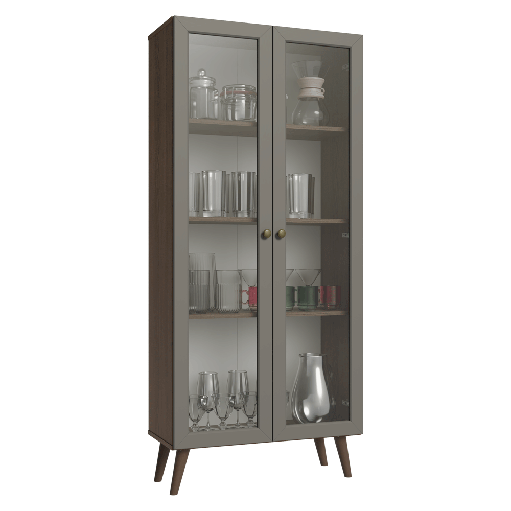 Cristaleira 70 cm 2 Portas de Vidro com Pés Cônicos Rustic/Cinza/Rustic Vik Madesa - Rustic/Cinza