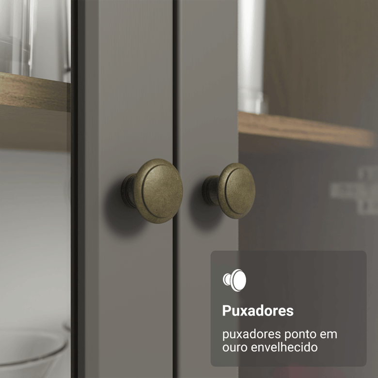 Cristaleira 70 cm 2 Portas de Vidro com Pés Cônicos Rustic/Cinza/Rustic Vik Madesa