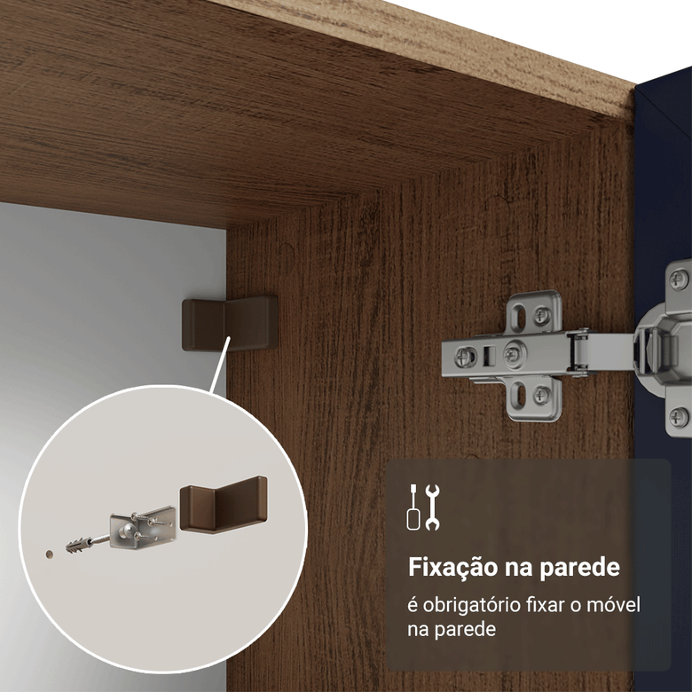 Cristaleira 70 cm 2 Portas de Vidro com Pés Cônicos Rustic/Azul/Rustic Vik Madesa