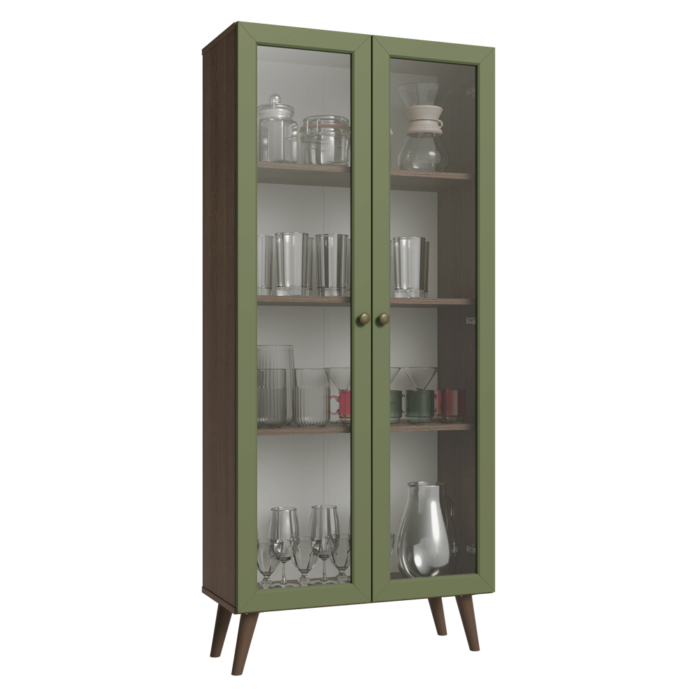 Cristaleira 70 cm 2 Portas de Vidro com Pés Cônicos Rustic/Verde/Rustic Vik Madesa - Rustic/Verde