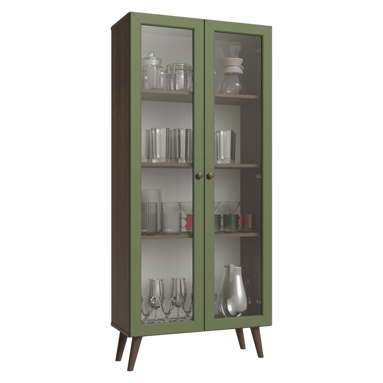 Cristaleira 70 cm 2 Portas de Vidro com Pés Cônicos Rustic/Verde/Rustic Vik Madesa