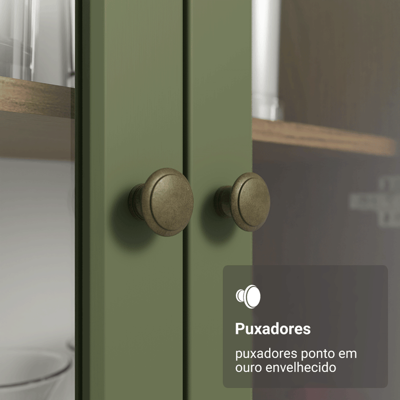 Cristaleira 70 cm 2 Portas de Vidro com Pés Cônicos Rustic/Verde/Rustic Vik Madesa
