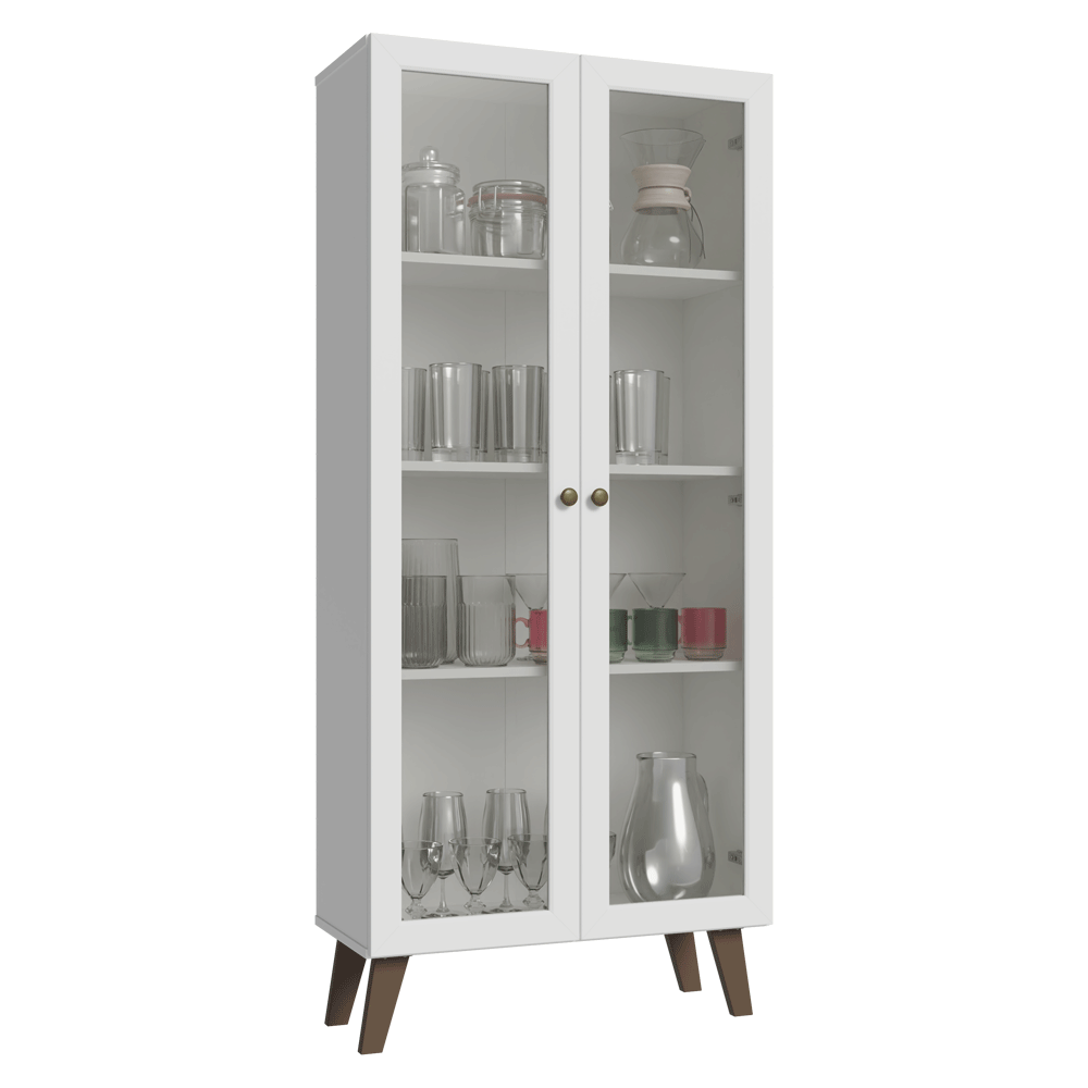 Cristaleira 70 cm 2 Portas de Vidro com Pés Trapézio Branco/Rustic Vik Madesa - Branco