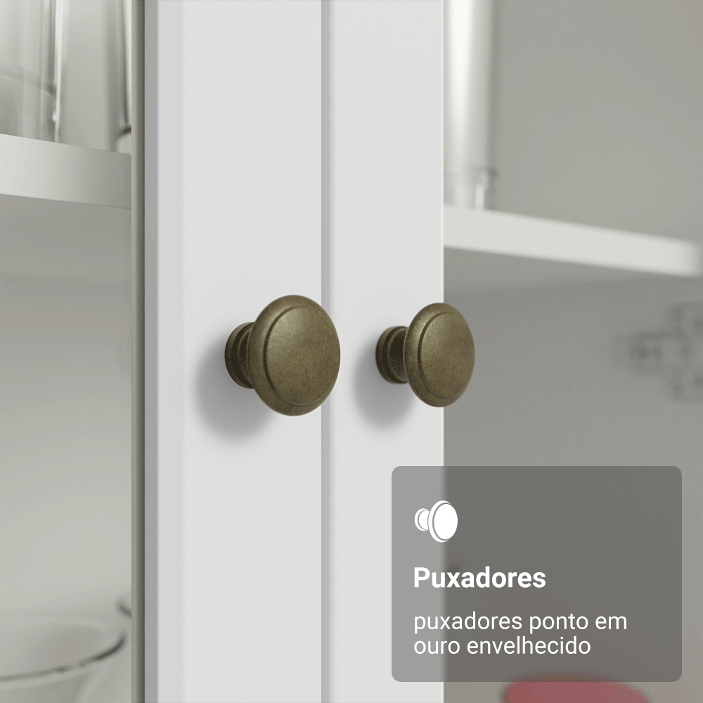 Cristaleira 70 cm 2 Portas de Vidro com Pés Trapézio Branco/Rustic Vik Madesa