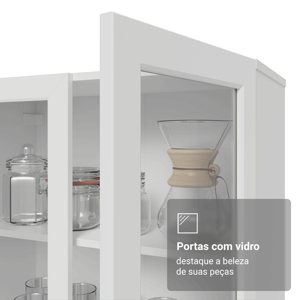 Cristaleira 70 cm 2 Portas de Vidro com Pés Trapézio Branco/Rustic Vik Madesa