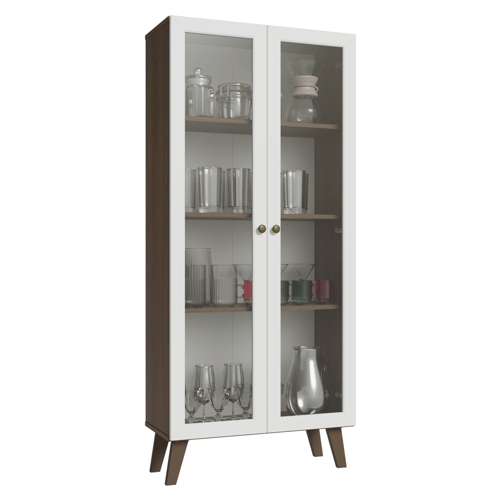 Cristaleira 70 cm 2 Portas de Vidro com Pés Trapézio Rustic/Branco/Rustic Vik Madesa - Rustic/Branco