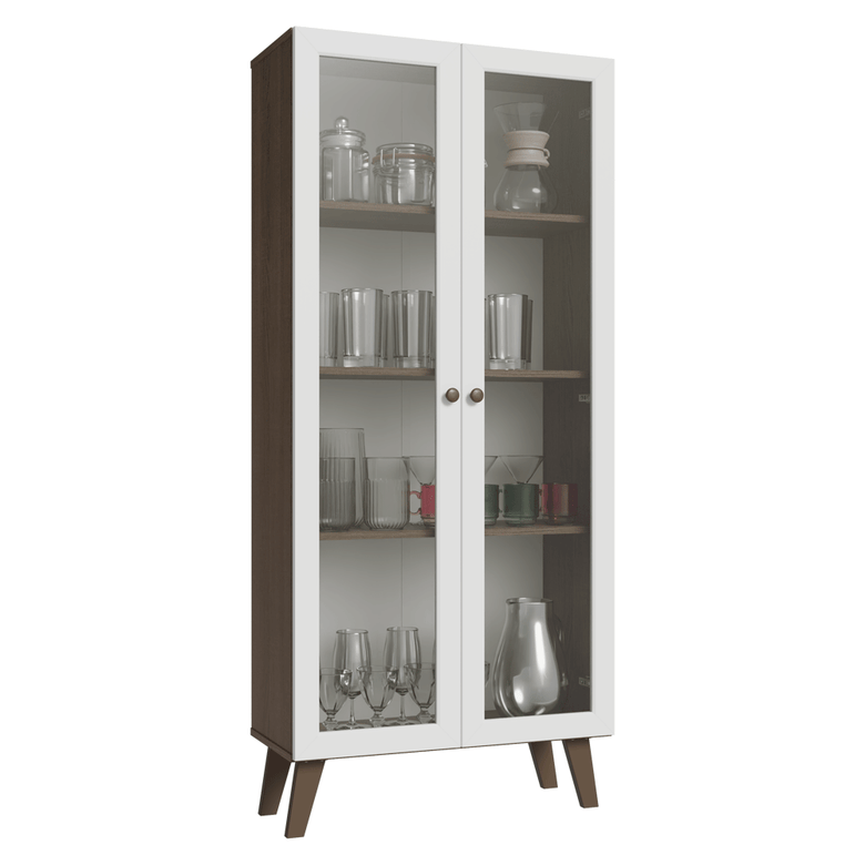 Cristaleira 70 cm 2 Portas de Vidro com Pés Trapézio Rustic/Branco/Rustic Vik Madesa