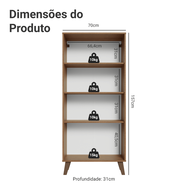 Cristaleira 70 cm 2 Portas de Vidro com Pés Trapézio Rustic/Branco/Rustic Vik Madesa