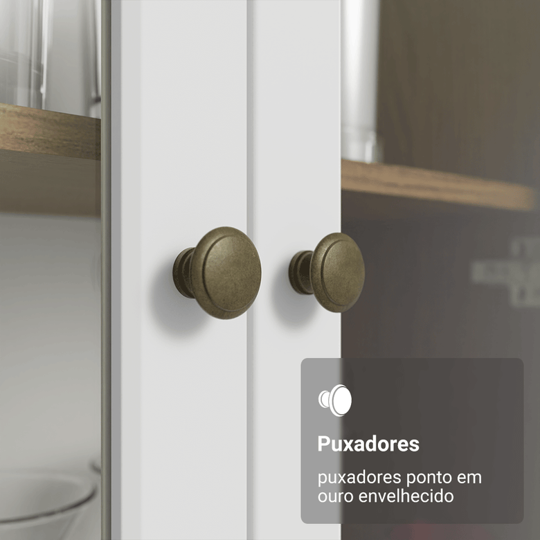 Cristaleira 70 cm 2 Portas de Vidro com Pés Trapézio Rustic/Branco/Rustic Vik Madesa