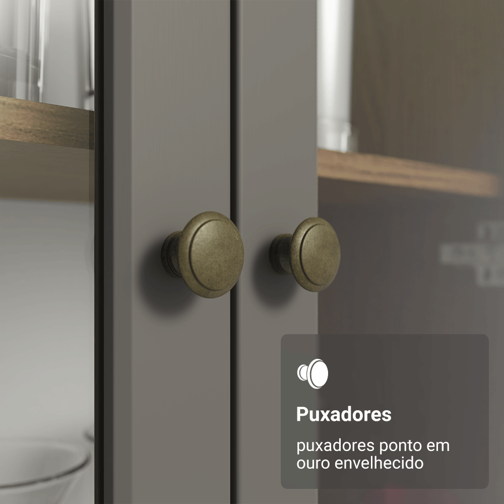 Cristaleira 70 cm 2 Portas de Vidro com Pés Trapézio Rustic/Cinza/Rustic Vik Madesa