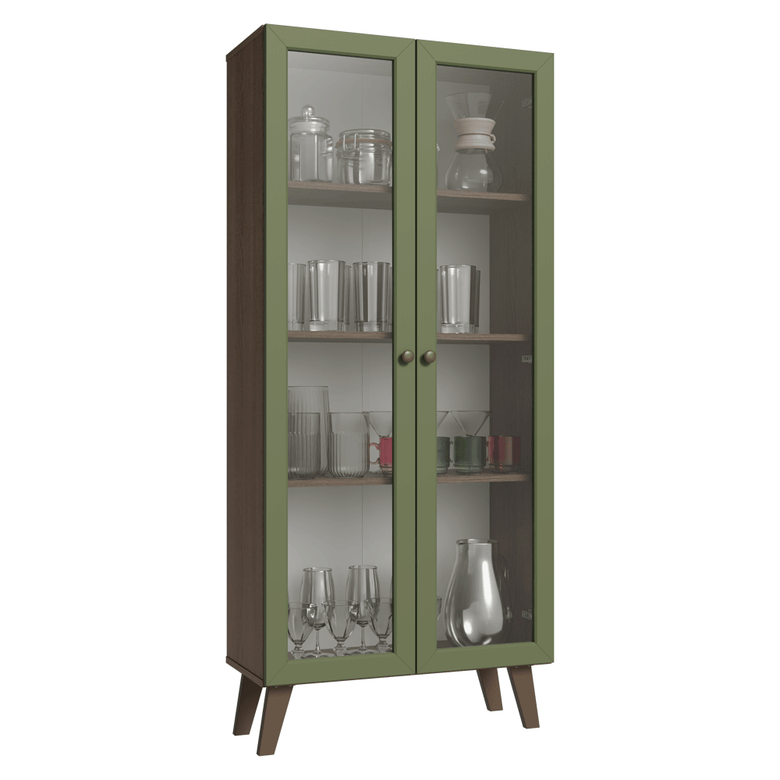 Cristaleira 70 cm 2 Portas de Vidro com Pés Trapézio Rustic/Verde/Rustic Vik Madesa