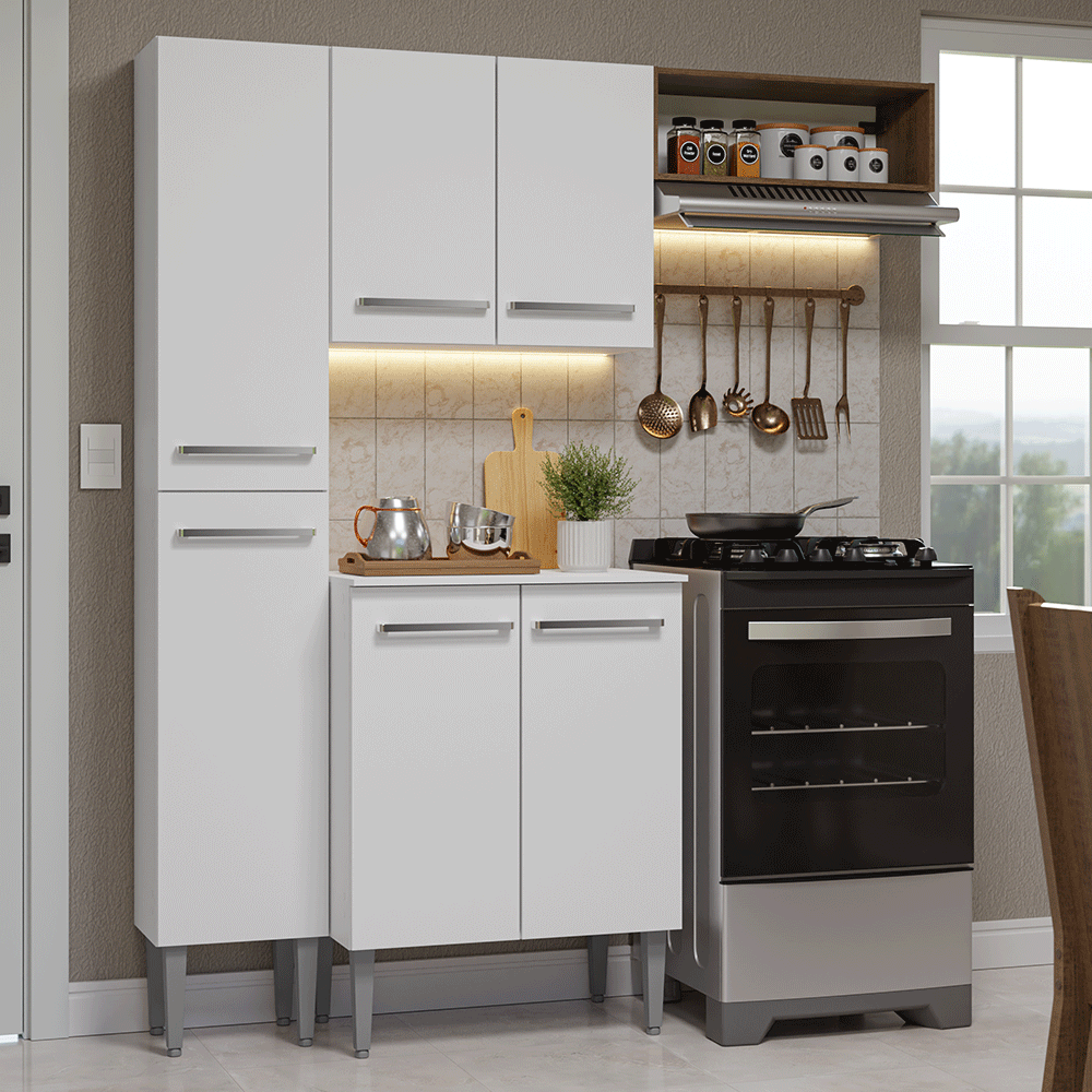 Armário de Cozinha Compacta 156 cm Branco/Rustic Emilly Madesa 01 - Branco