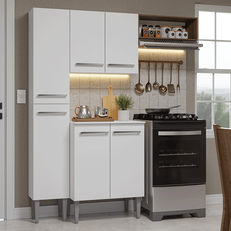 Armário de Cozinha Compacta 156 cm Branco/Rustic Emilly Madesa 01