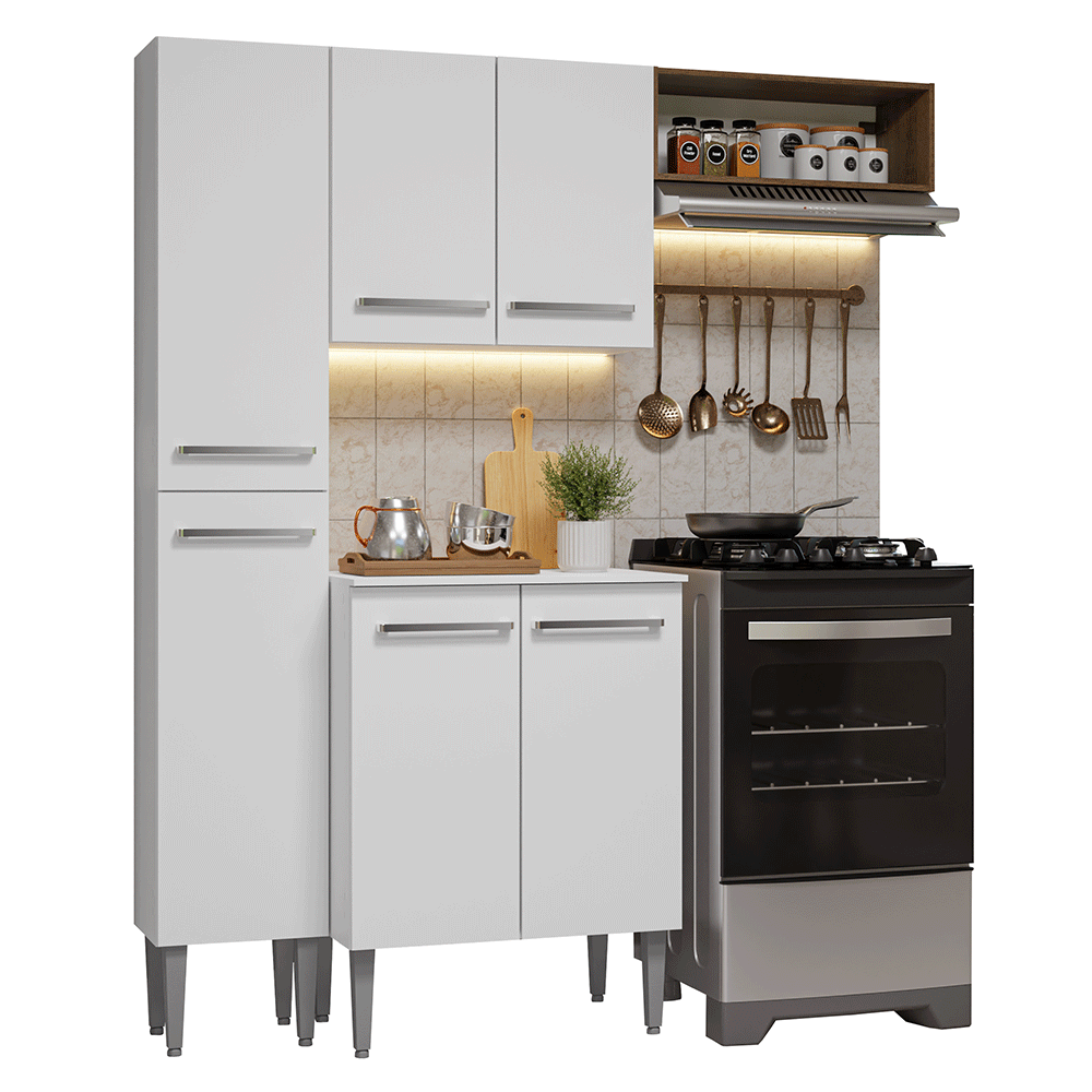 Armário de Cozinha Compacta 156 cm Branco/Rustic Emilly Madesa 01 - Branco