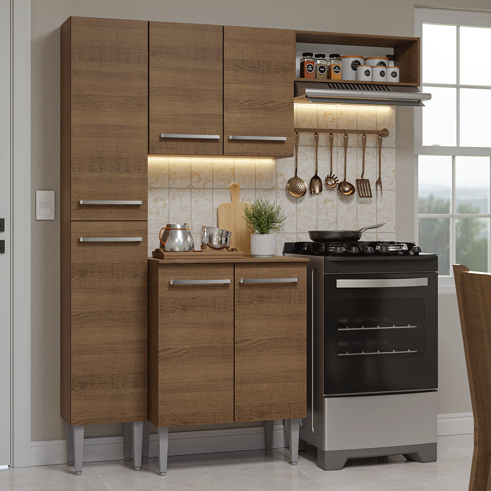 Armário de Cozinha Compacta 156 cm Rustic Emilly Madesa 01 - Rustic