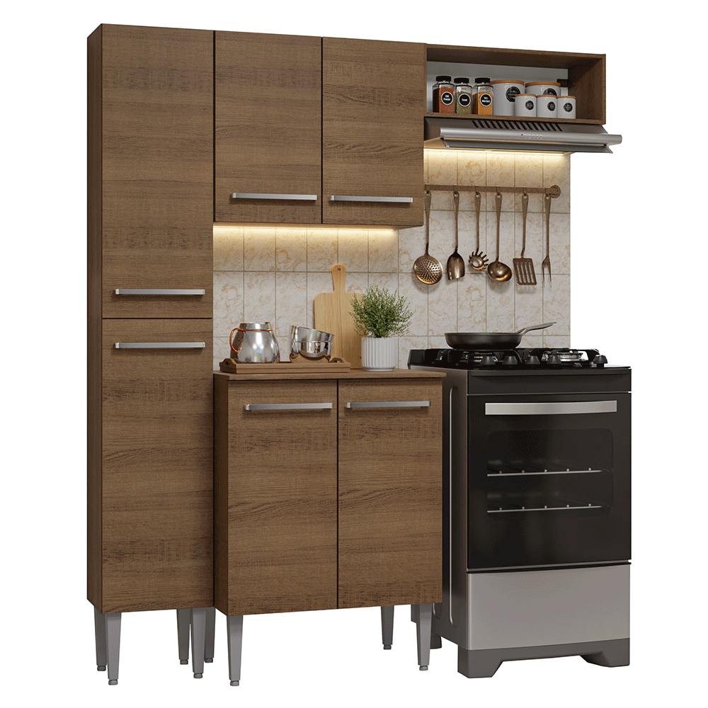 Armário de Cozinha Compacta 156 cm Rustic Emilly Madesa 01 - Rustic