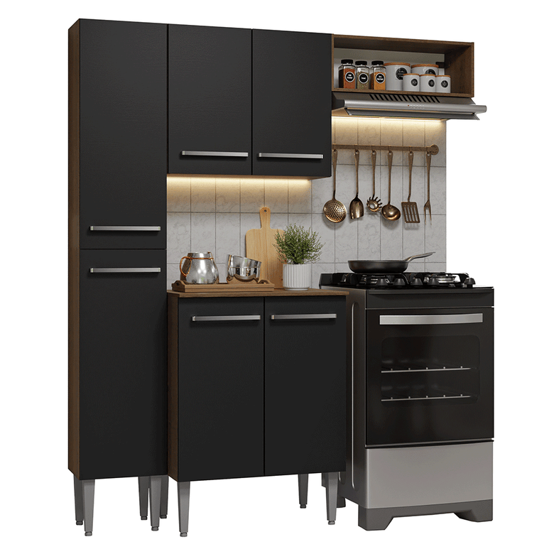 Armário de Cozinha Compacta 156 cm Rustic/Preto Emilly Madesa 01