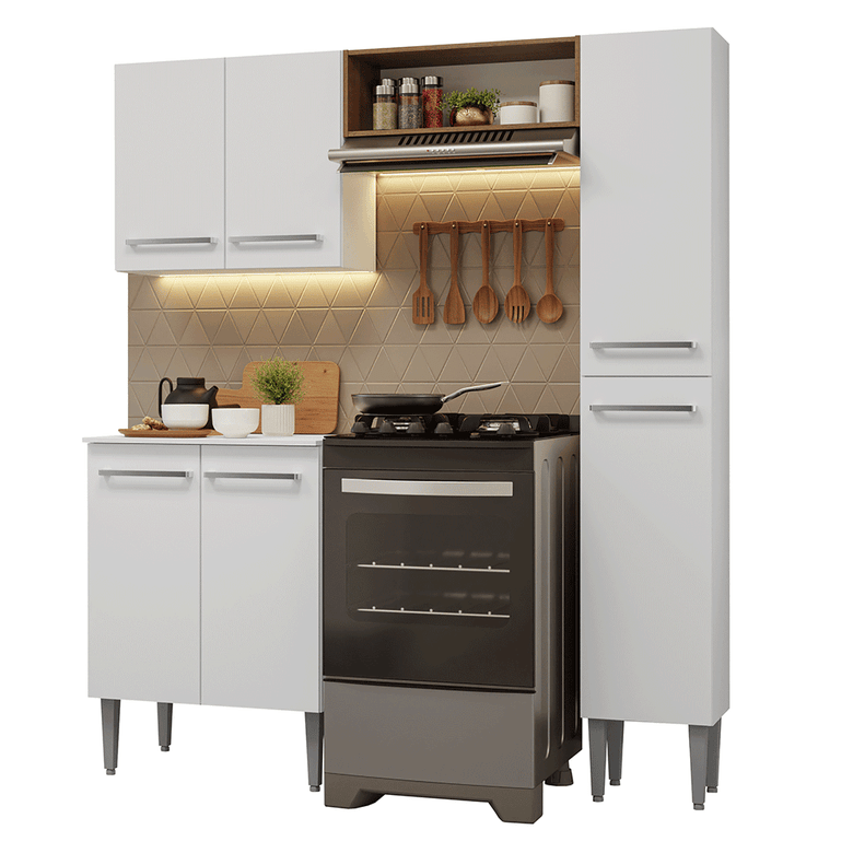 Armário de Cozinha Compacta 156 cm Branco/Rustic Emilly Madesa 02