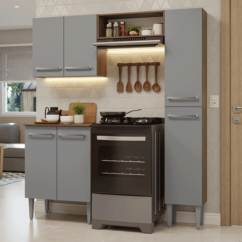Armário de Cozinha Compacta 156 cm Rustic/Cinza Emilly Madesa 02