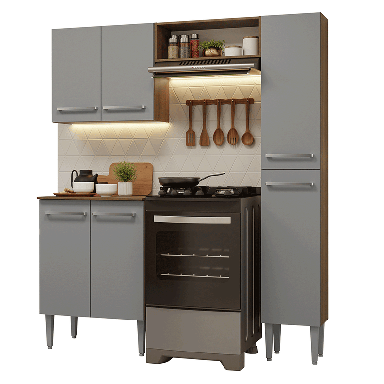 Armário de Cozinha Compacta 156 cm Rustic/Cinza Emilly Madesa 02