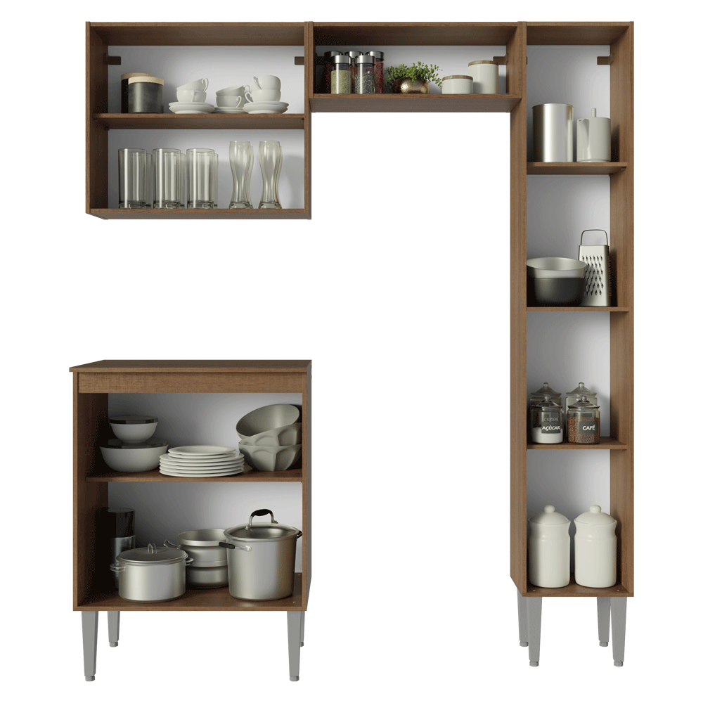 Armário de Cozinha Compacta 156 cm Rustic/Cinza Emilly Madesa 02