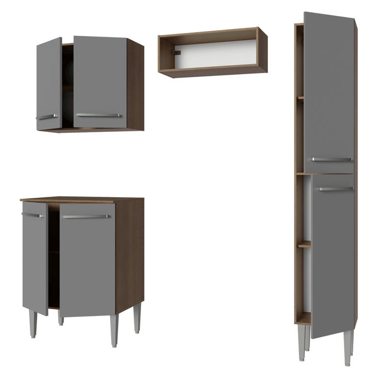 Armário de Cozinha Compacta 156 cm Rustic/Cinza Emilly Madesa 02