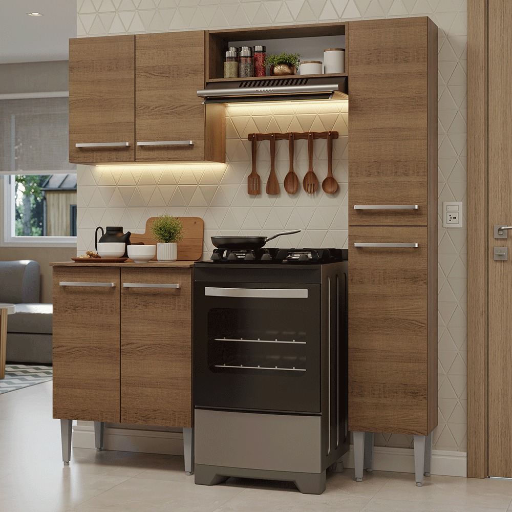 Armário de Cozinha Compacta 156 cm Rustic Emilly Madesa 02 - Rustic