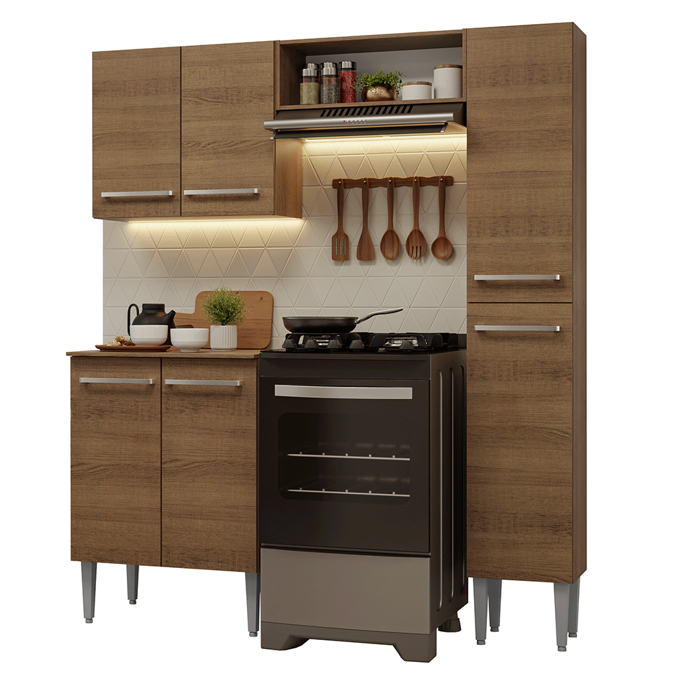 Armário de Cozinha Compacta 156 cm Rustic Emilly Madesa 02 - Rustic