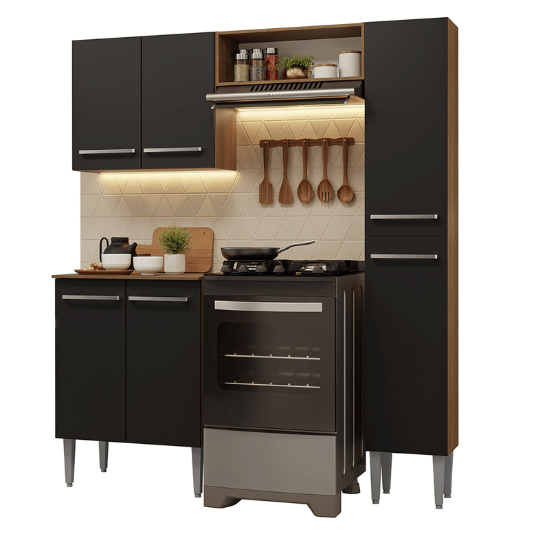 Armário de Cozinha Compacta 156 cm Rustic/Preto Emilly Madesa 02