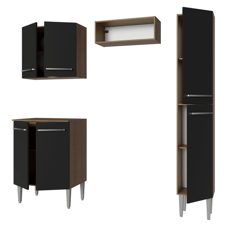Armário de Cozinha Compacta 156 cm Rustic/Preto Emilly Madesa 02