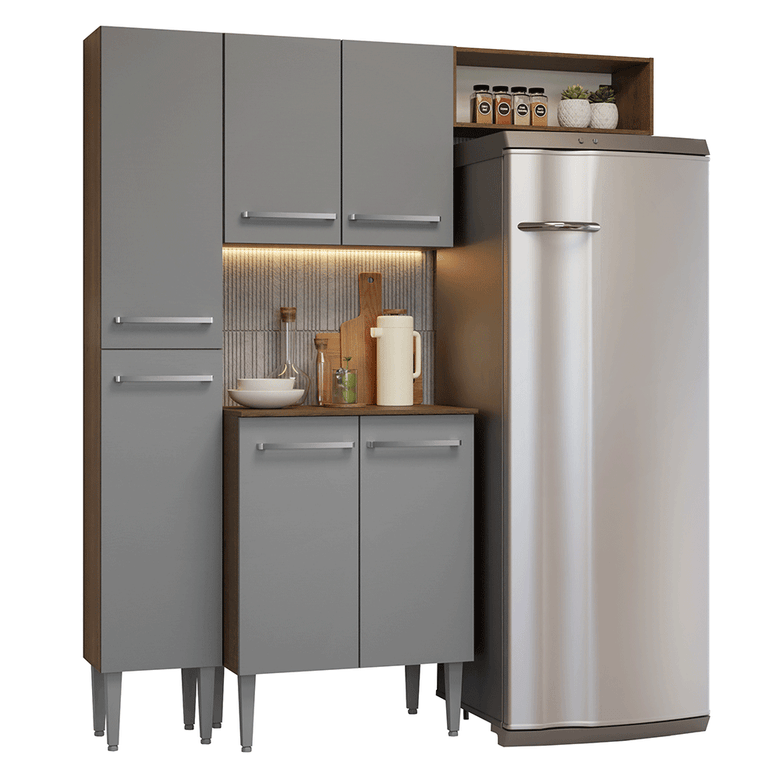 Armário de Cozinha Compacta 156 cm Rustic/Cinza Emilly Madesa 03