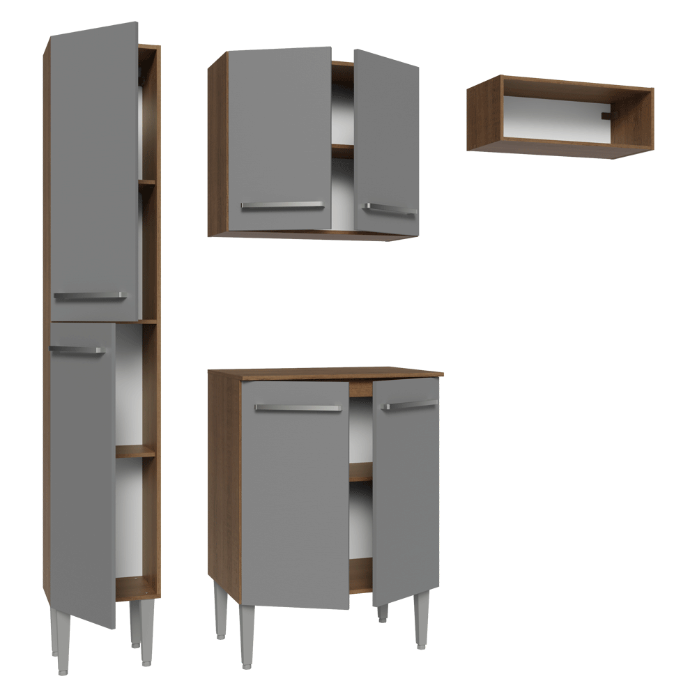 Armário de Cozinha Compacta 156 cm Rustic/Cinza Emilly Madesa 03