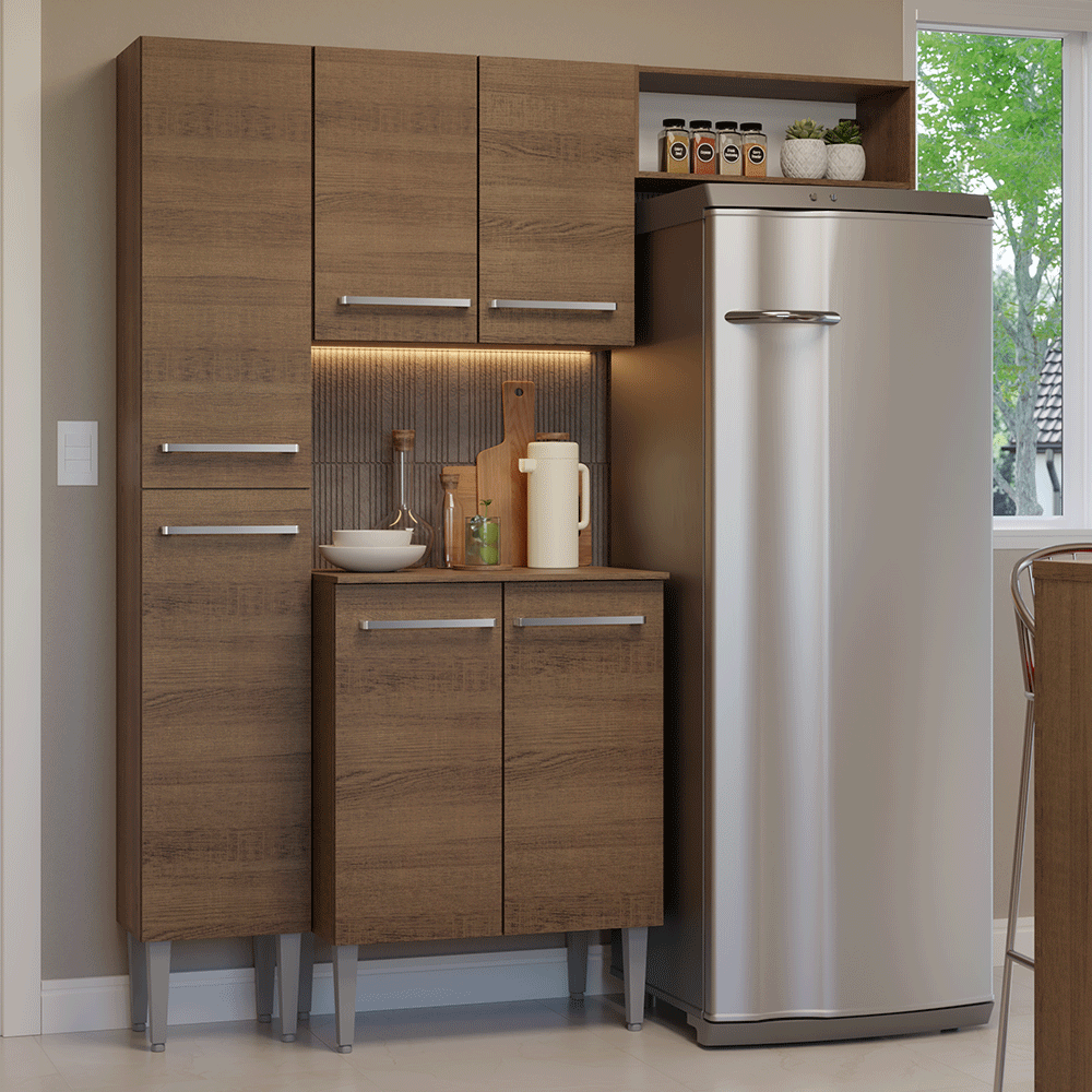 Armário de Cozinha Compacta 156 cm Rustic Emilly Madesa 03 - Rustic