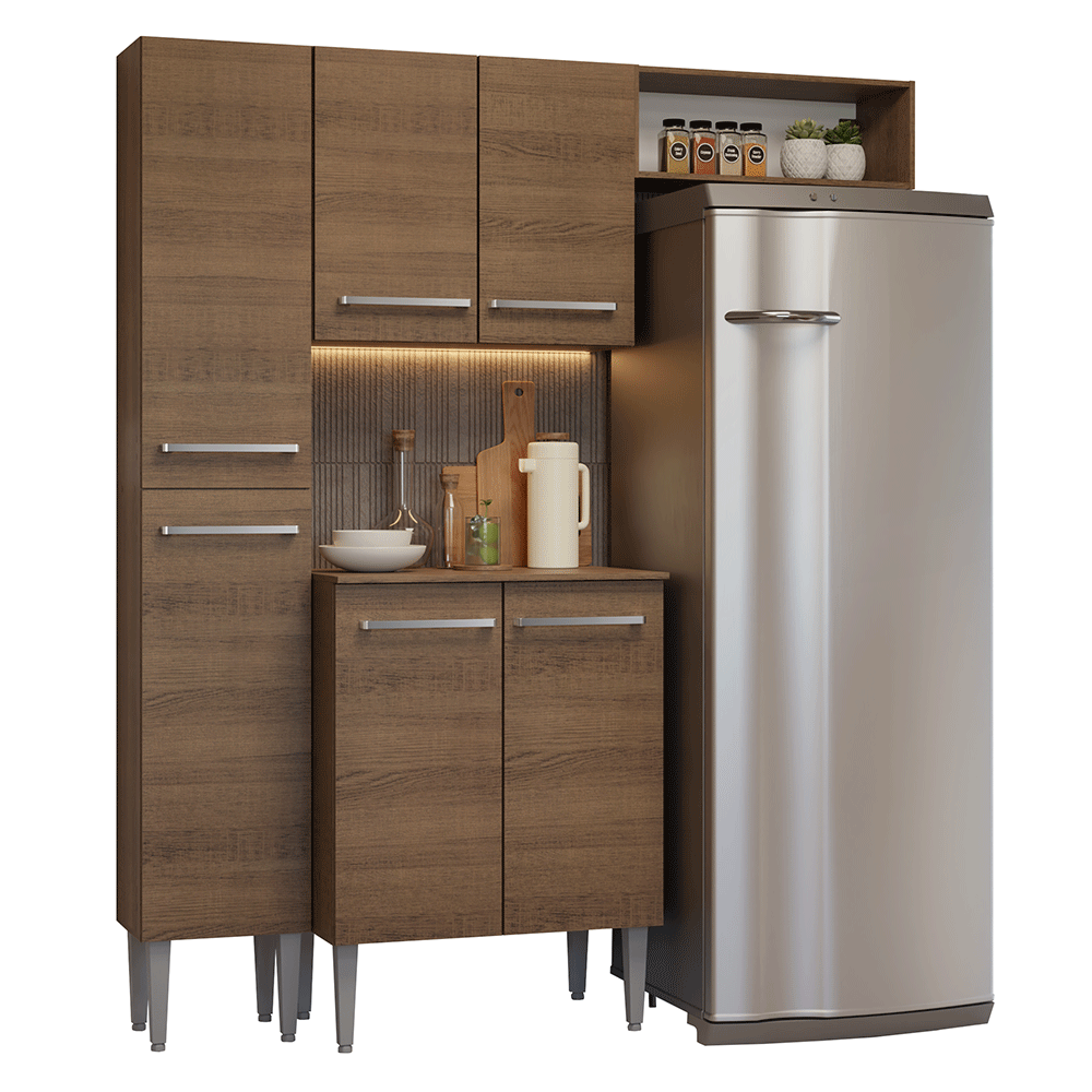 Armário de Cozinha Compacta 156 cm Rustic Emilly Madesa 03 - Rustic