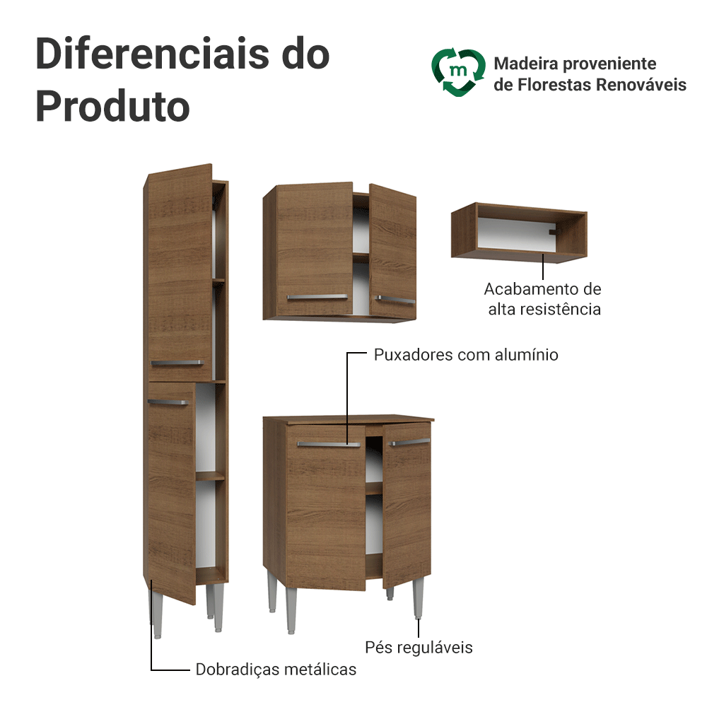 Armário de Cozinha Compacta 156 cm Rustic Emilly Madesa 03