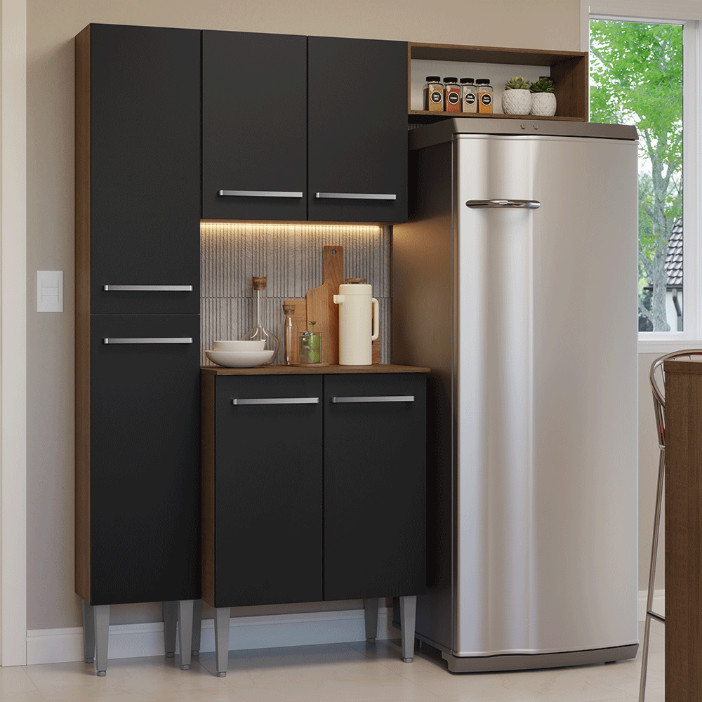 Armário de Cozinha Compacta 156 cm Rustic/Preto Emilly Madesa 03 - Rustic/Preto