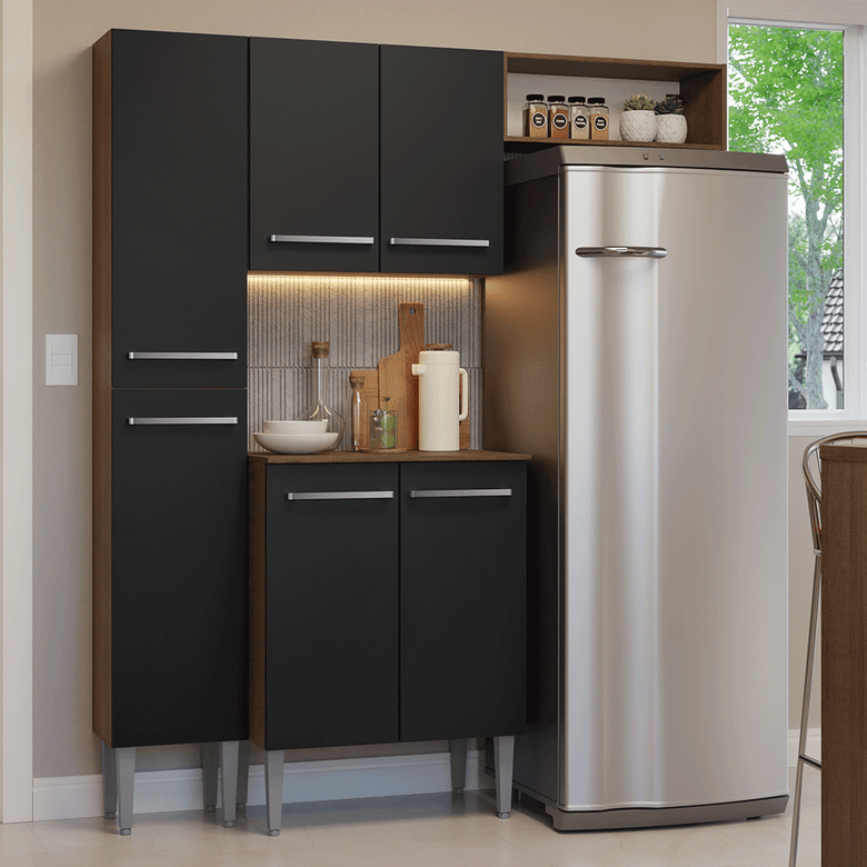 Armário de Cozinha Compacta 156 cm Rustic/Preto Emilly Madesa 03
