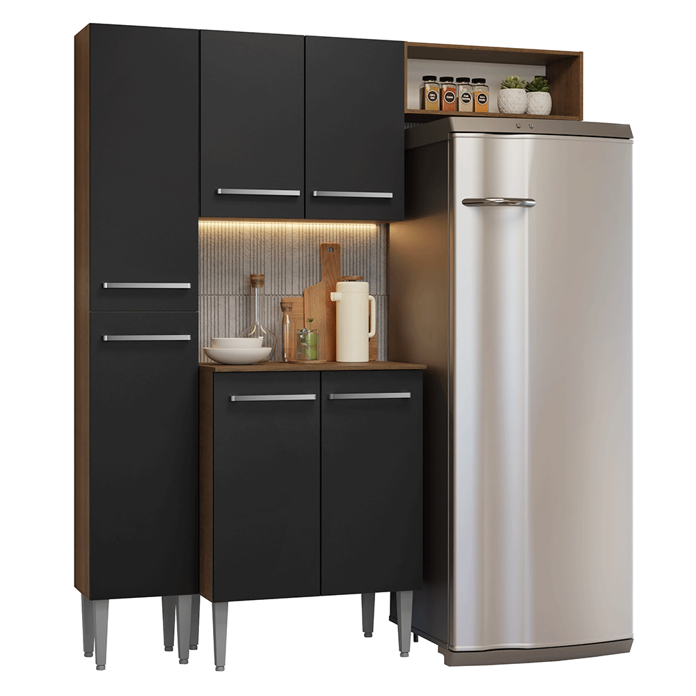 Armário de Cozinha Compacta 156 cm Rustic/Preto Emilly Madesa 03 - Rustic/Preto