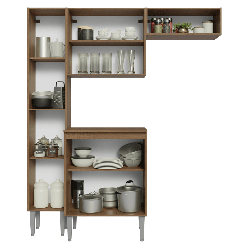 Armário de Cozinha Compacta 156 cm Rustic/Preto Emilly Madesa 03