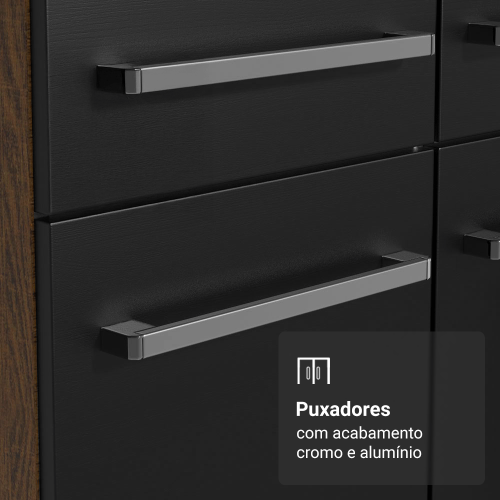 Armário de Cozinha Compacta 156 cm Rustic/Preto Emilly Madesa 03