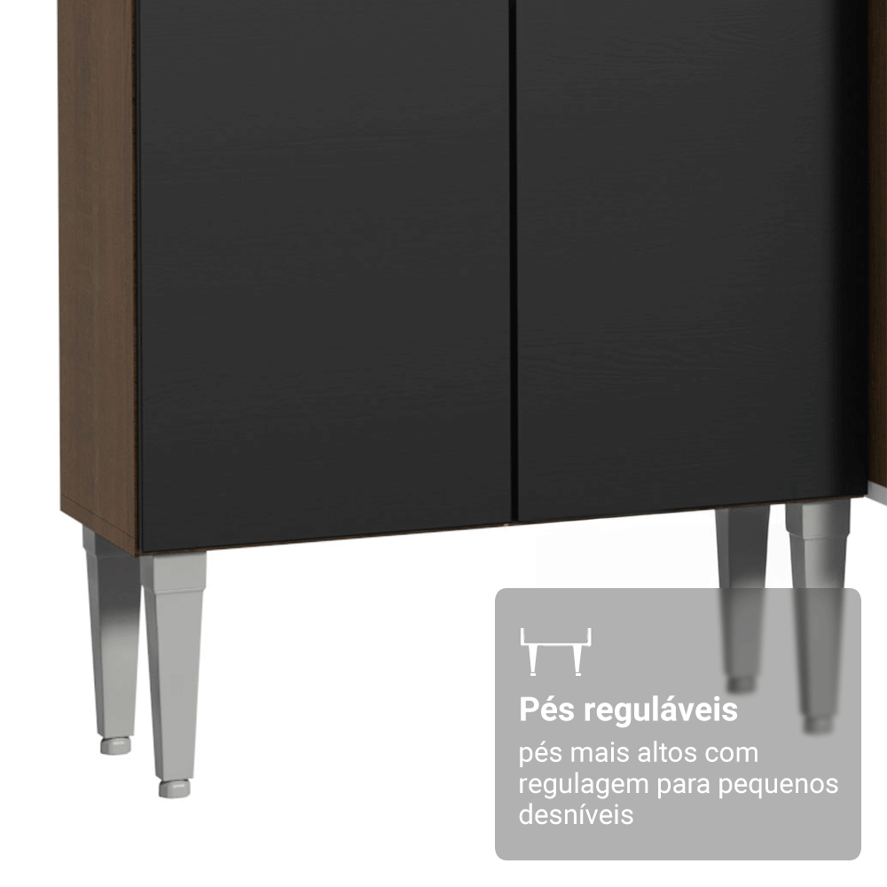 Armário de Cozinha Compacta 156 cm Rustic/Preto Emilly Madesa 03