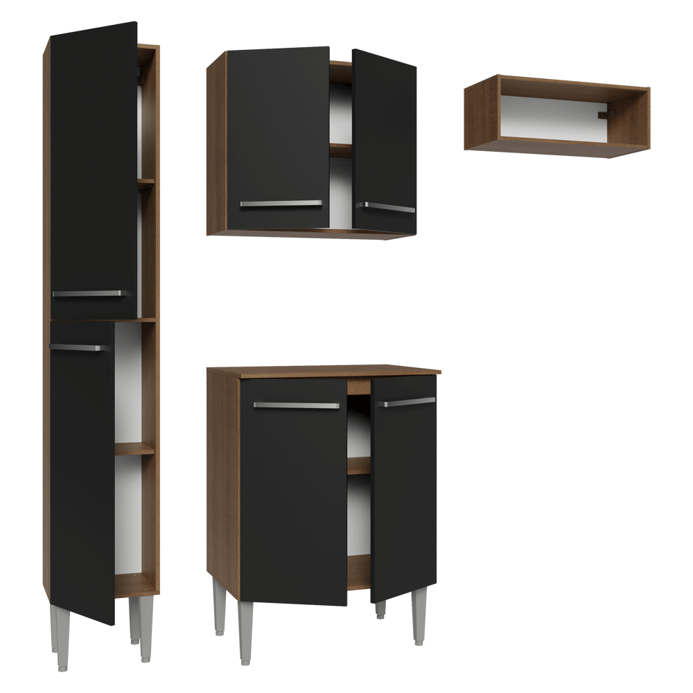 Armário de Cozinha Compacta 156 cm Rustic/Preto Emilly Madesa 03