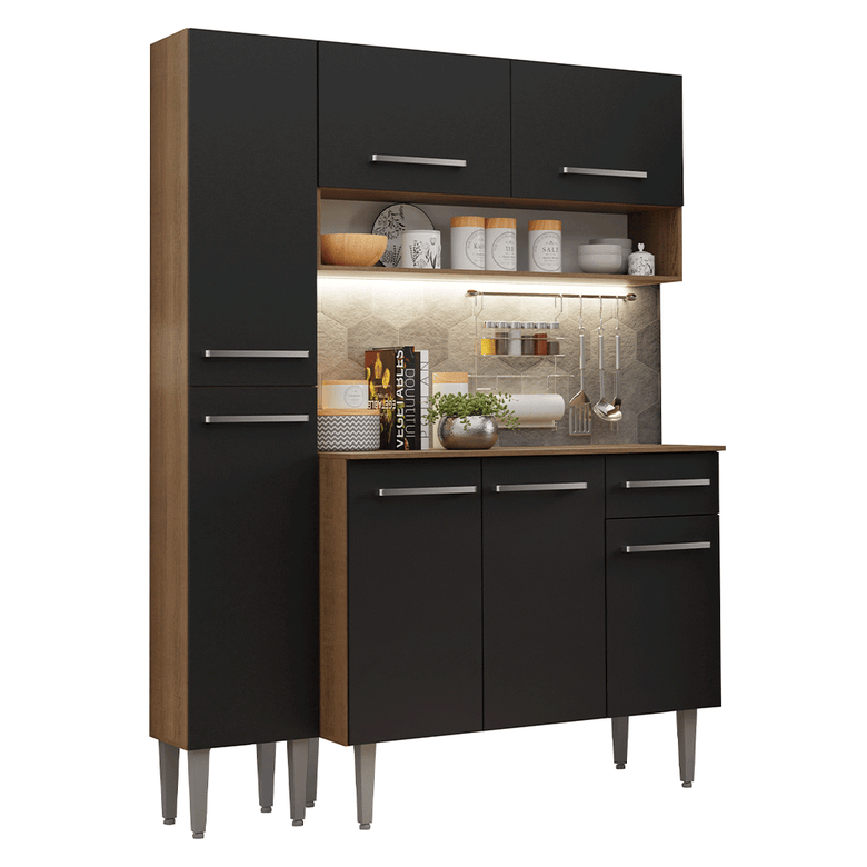 Armário de Cozinha Compacta 137 cm Rustic/Preto Emilly Madesa 012