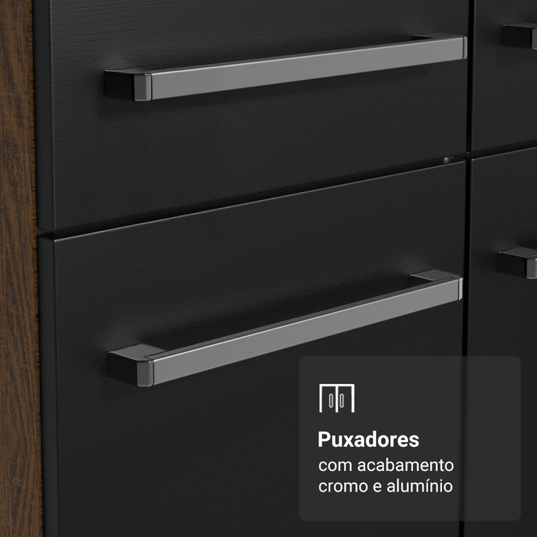 Armário de Cozinha Compacta 137 cm Rustic/Preto Emilly Madesa 012