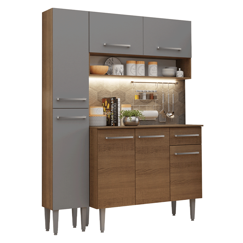 Armário de Cozinha Compacta 137 cm Rustic/Cinza Emilly Madesa 012