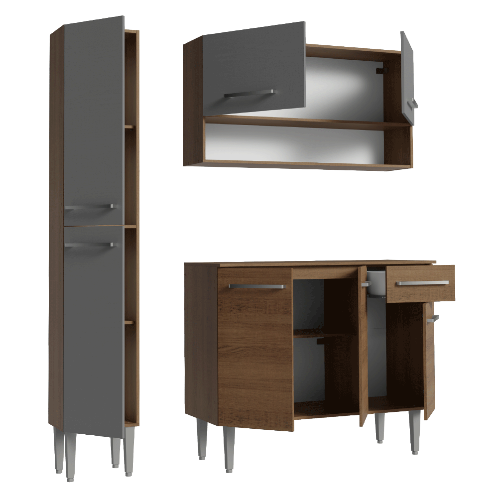 Armário de Cozinha Compacta 137 cm Rustic/Cinza Emilly Madesa 012